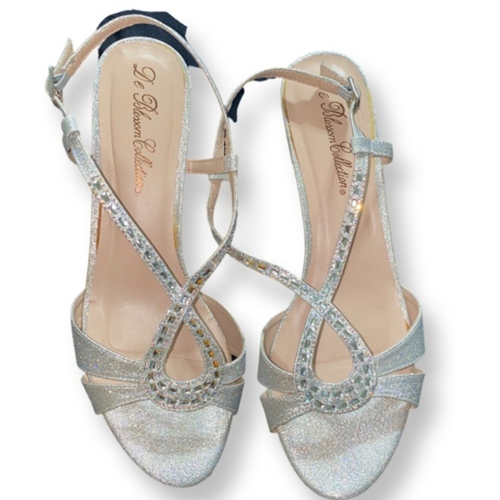 Silver Holographic glimmer bejeweled short heels in size 11